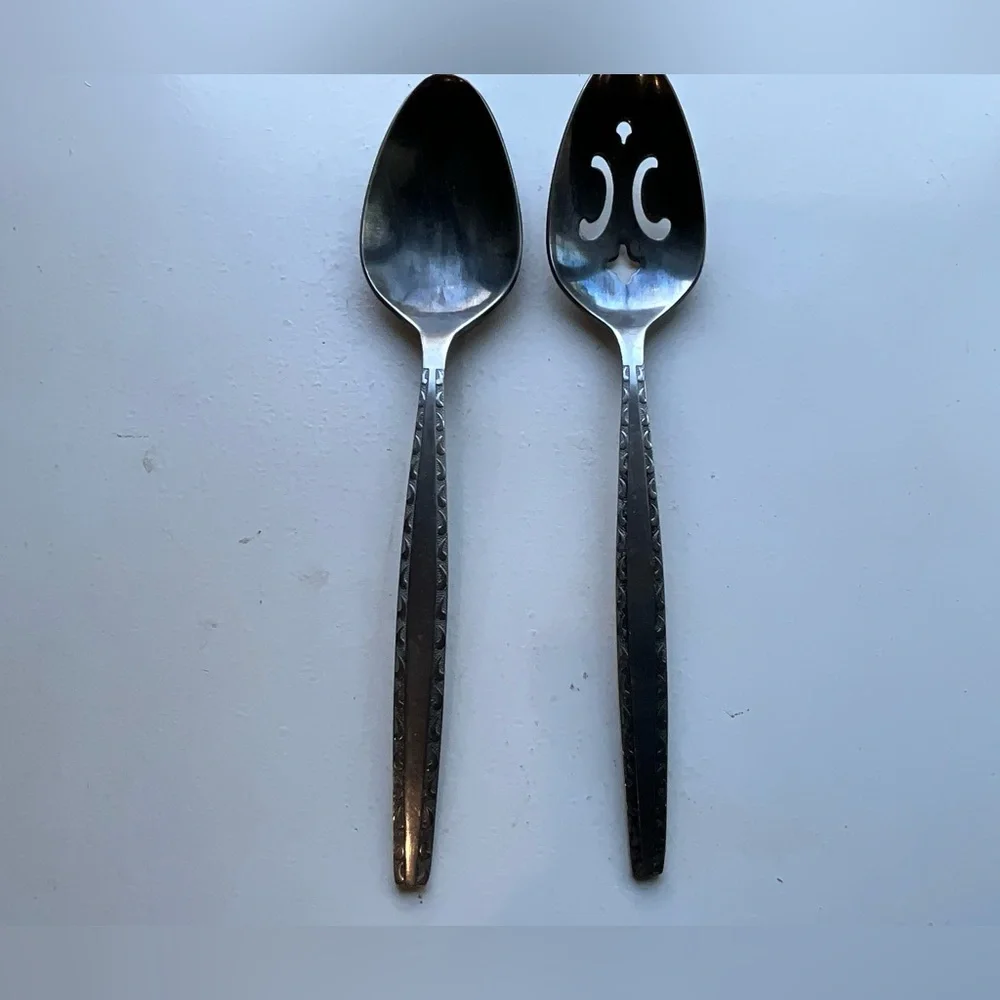 Vintage Set of 2 Luxury IS Serving Spoons Slotted Taiwan